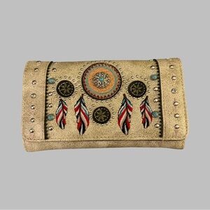 ZELRIS Tribal Native Dream Catcher Embroidered Tan Wallet